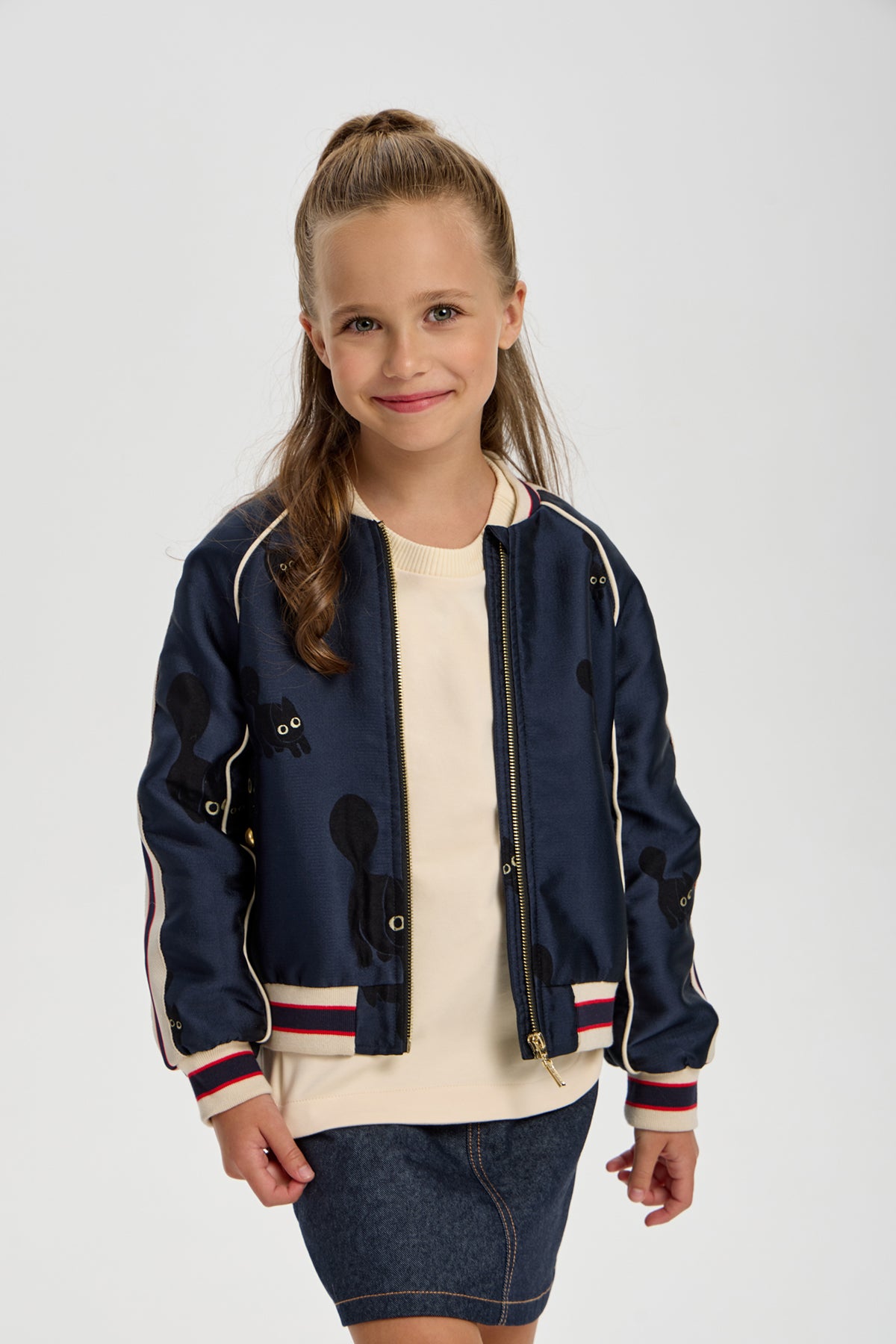 Black Cat Embroidered Bomber for girl