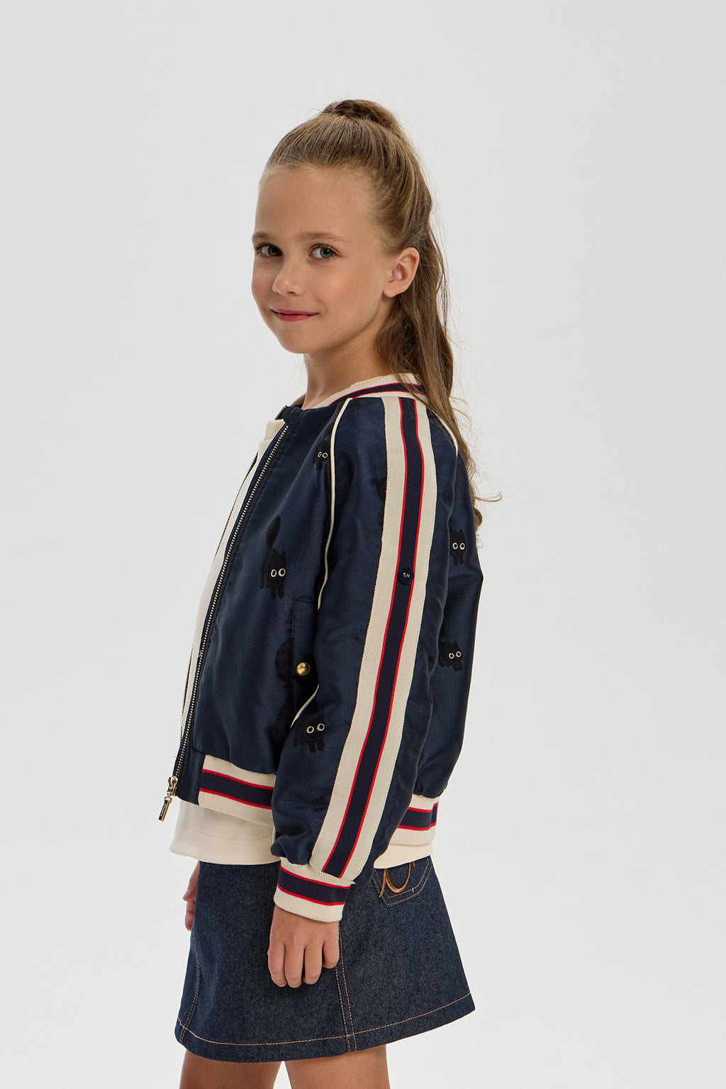 Black Cat Embroidered Bomber for girl