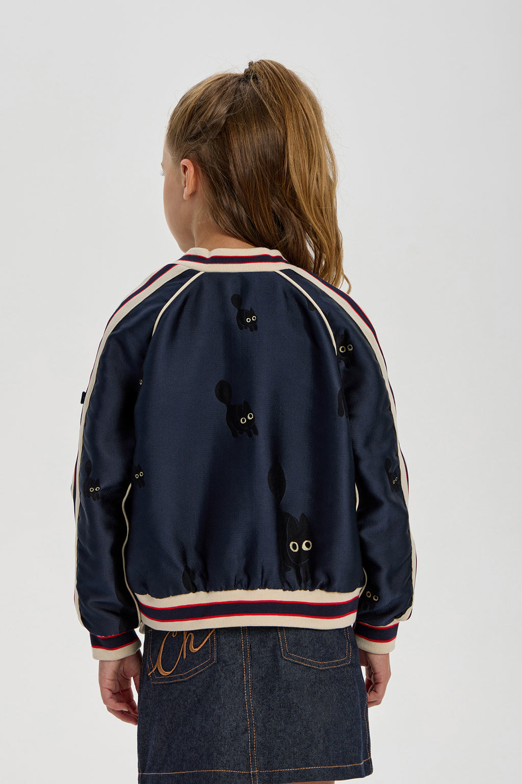 Black Cat Embroidered Bomber for girl