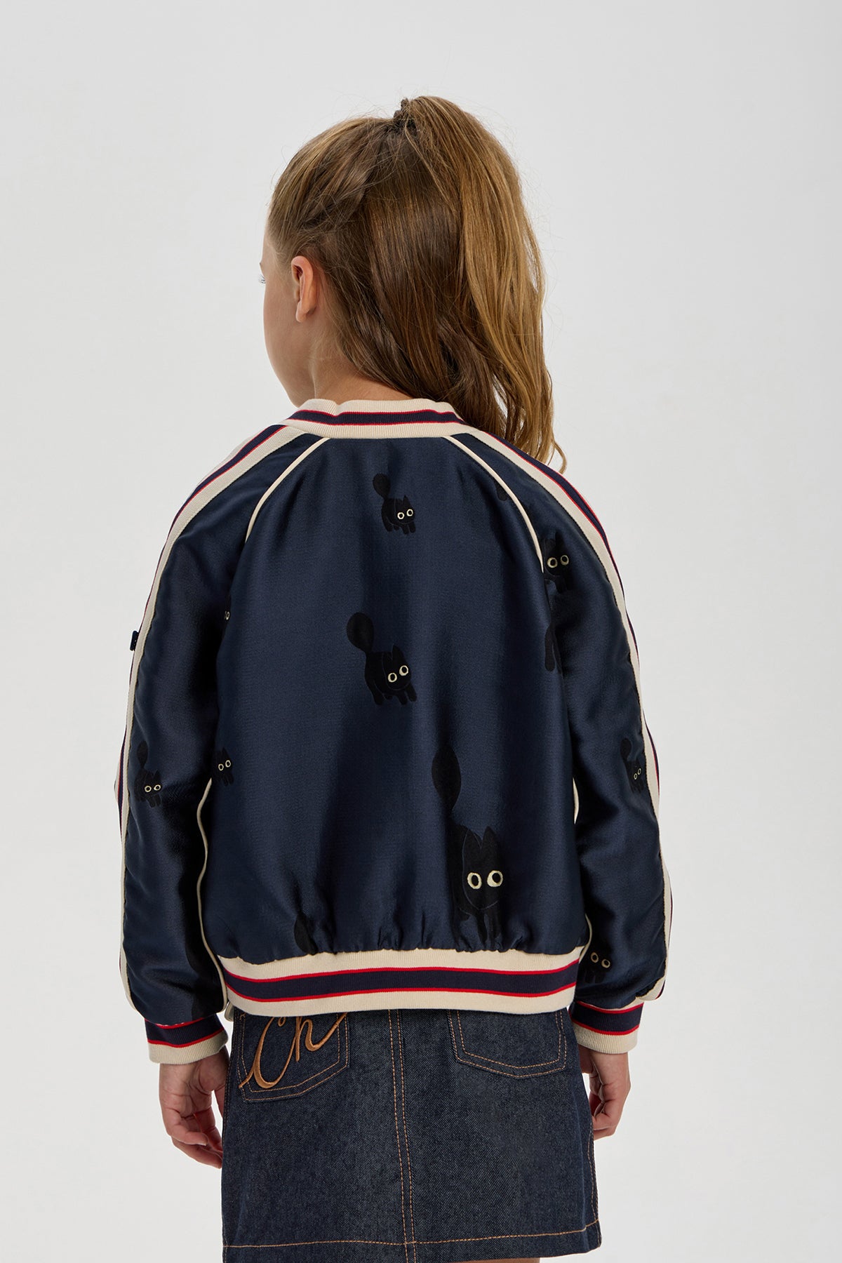 Black Cat Embroidered Bomber for girl