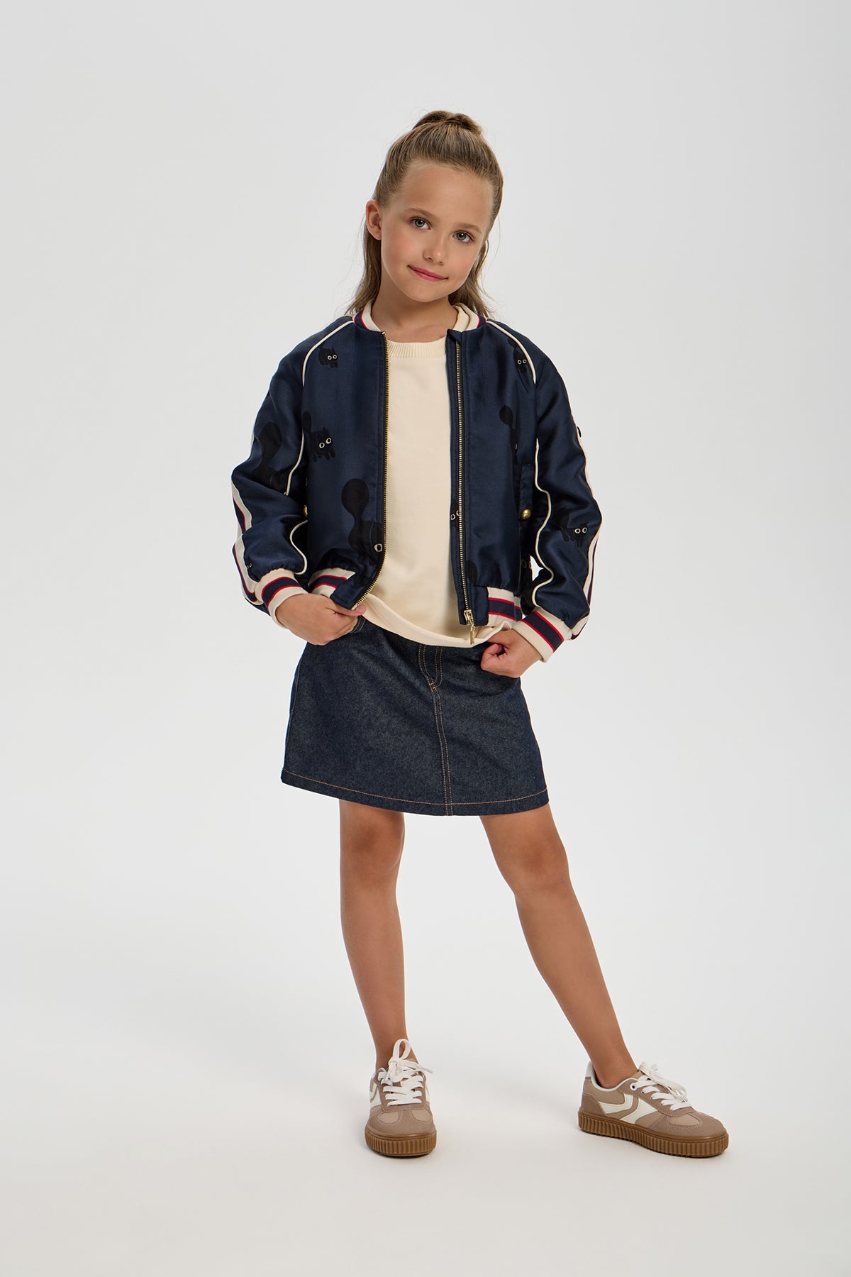Black Cat Embroidered Bomber for girl