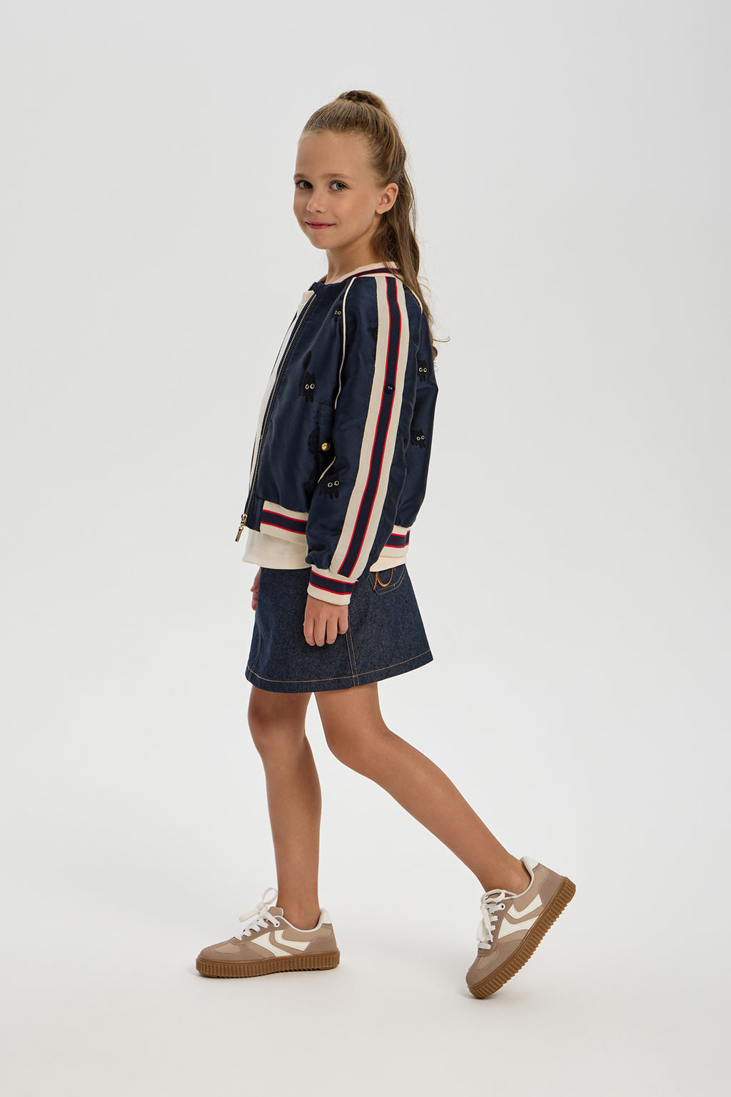 Black Cat Embroidered Bomber for girl