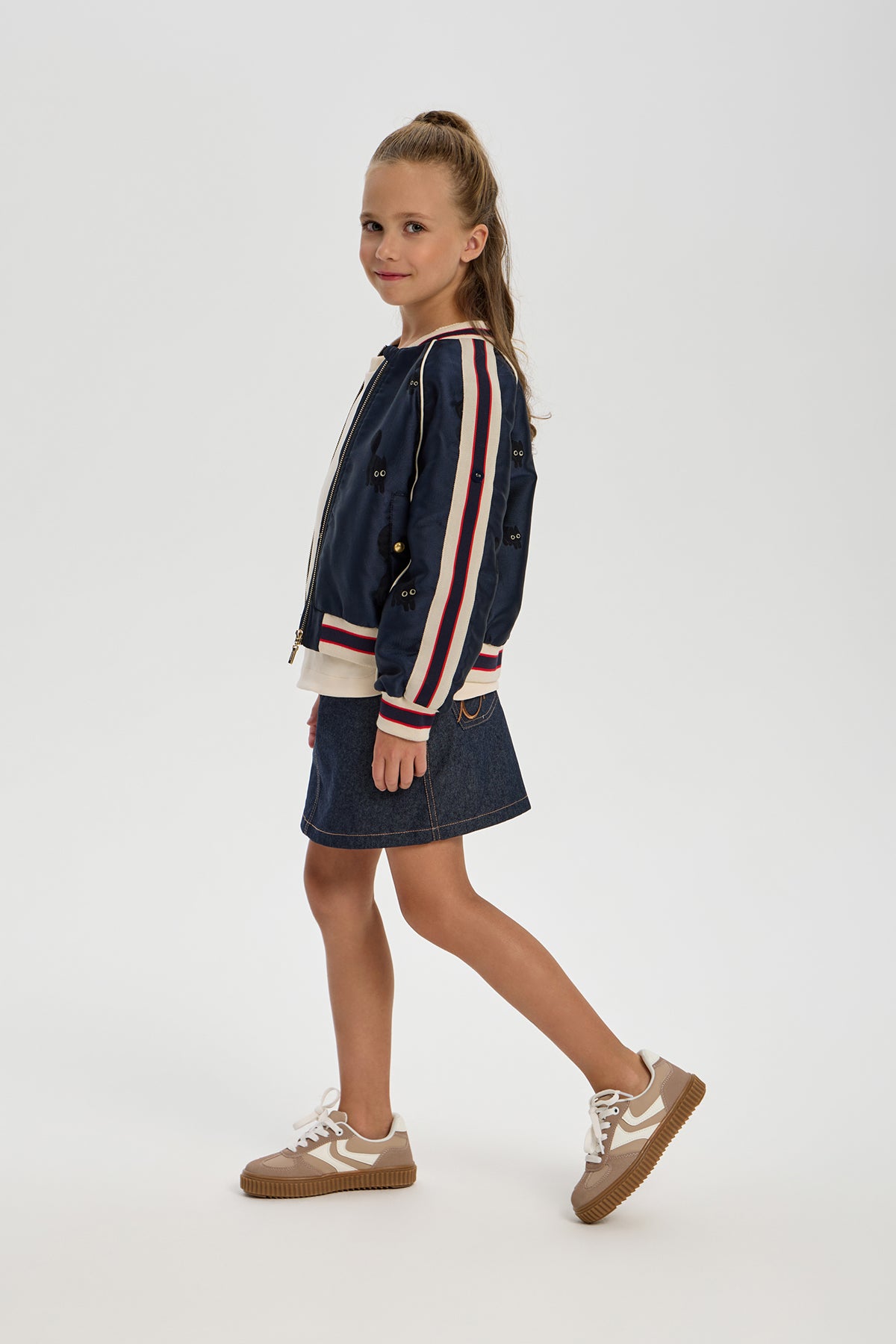 Black Cat Embroidered Bomber for girl