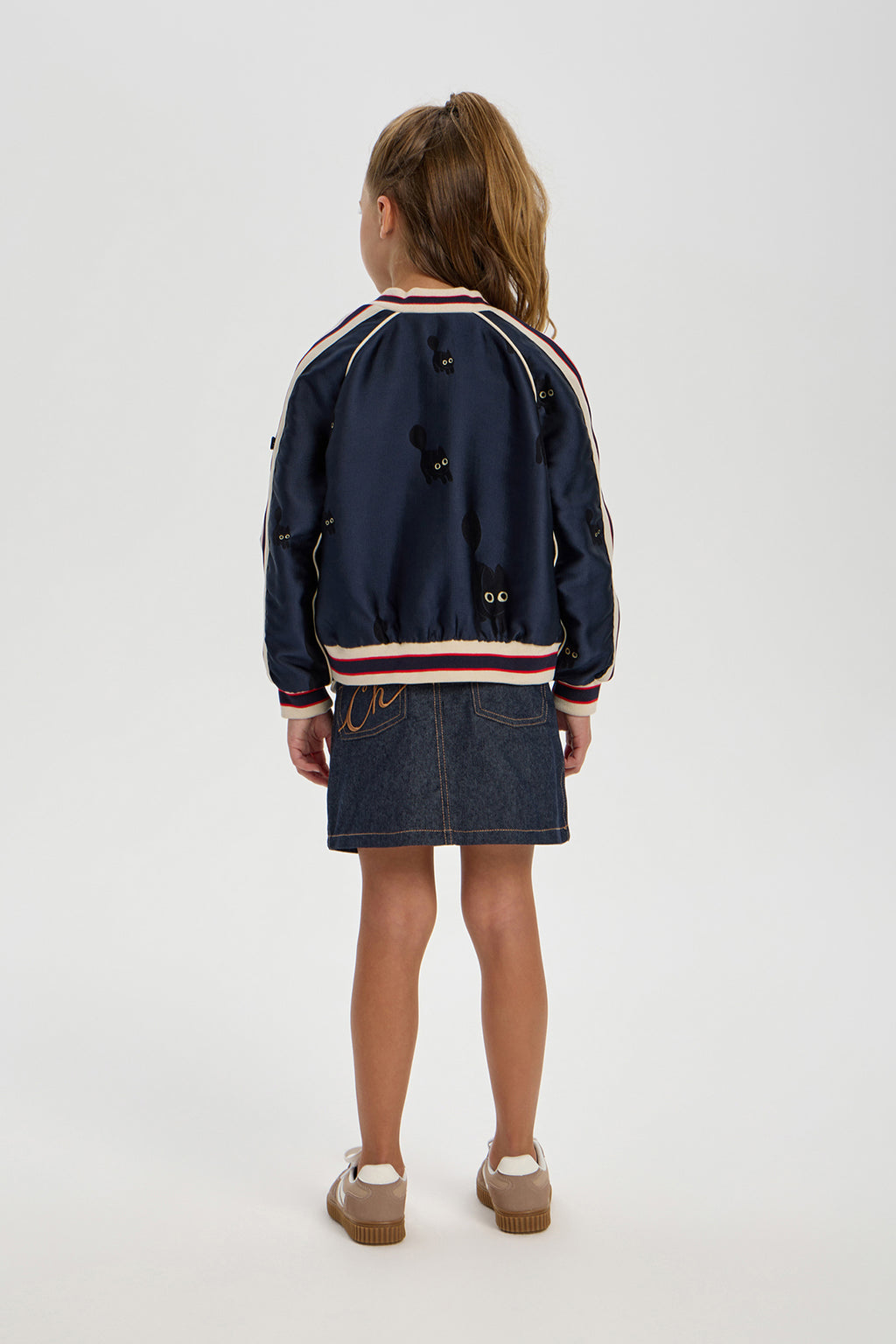 Black Cat Embroidered Bomber for girl