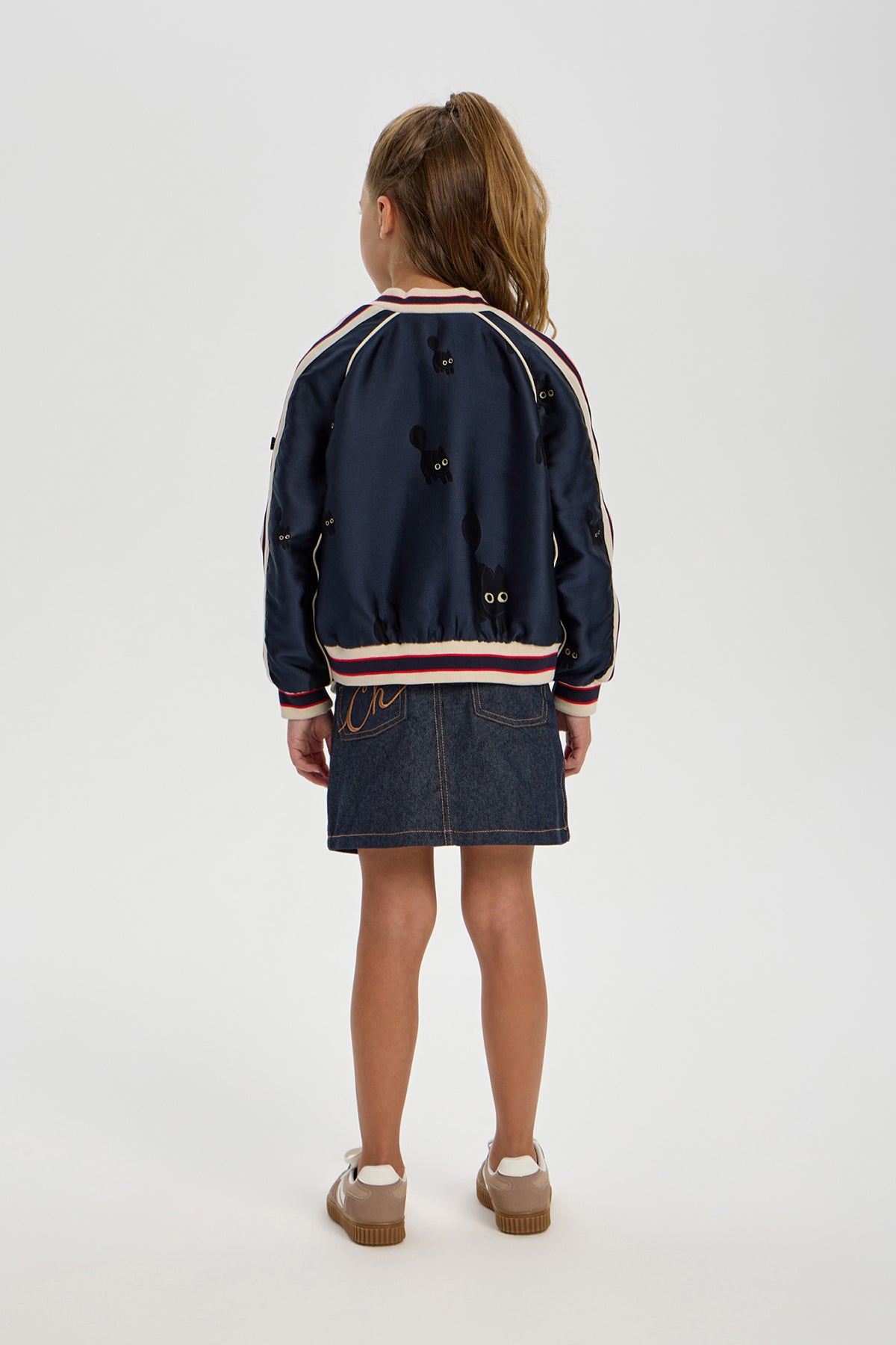 Black Cat Embroidered Bomber for girl