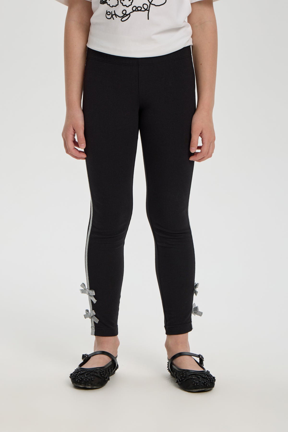 Silver Bow Black Leggings