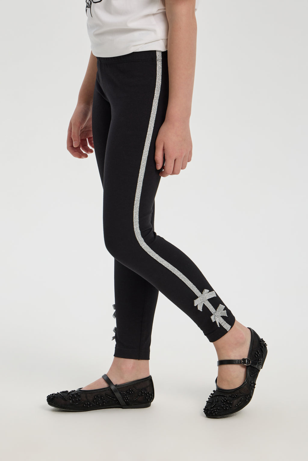 Silver Bow Black Leggings