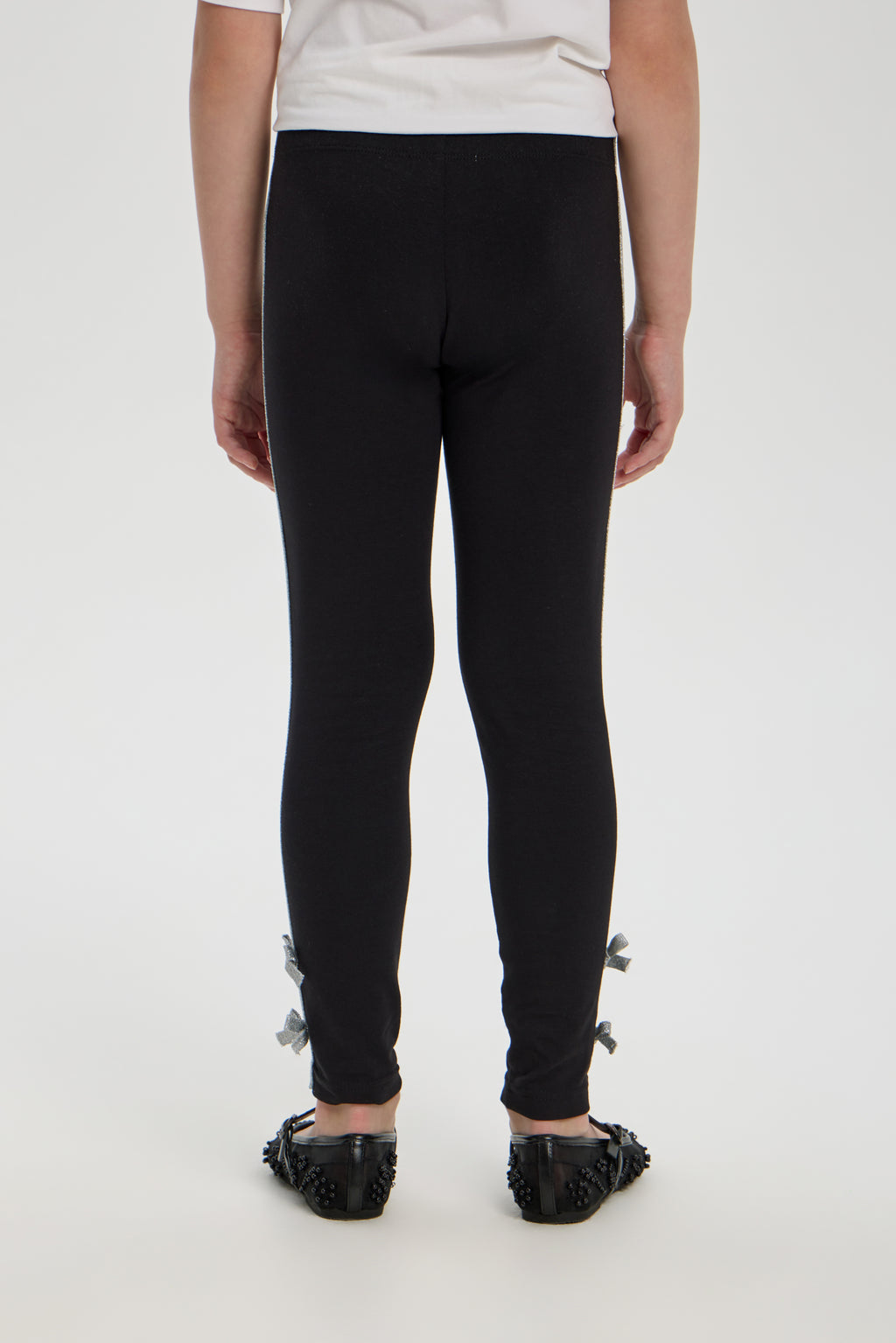 Silver Bow Black Leggings
