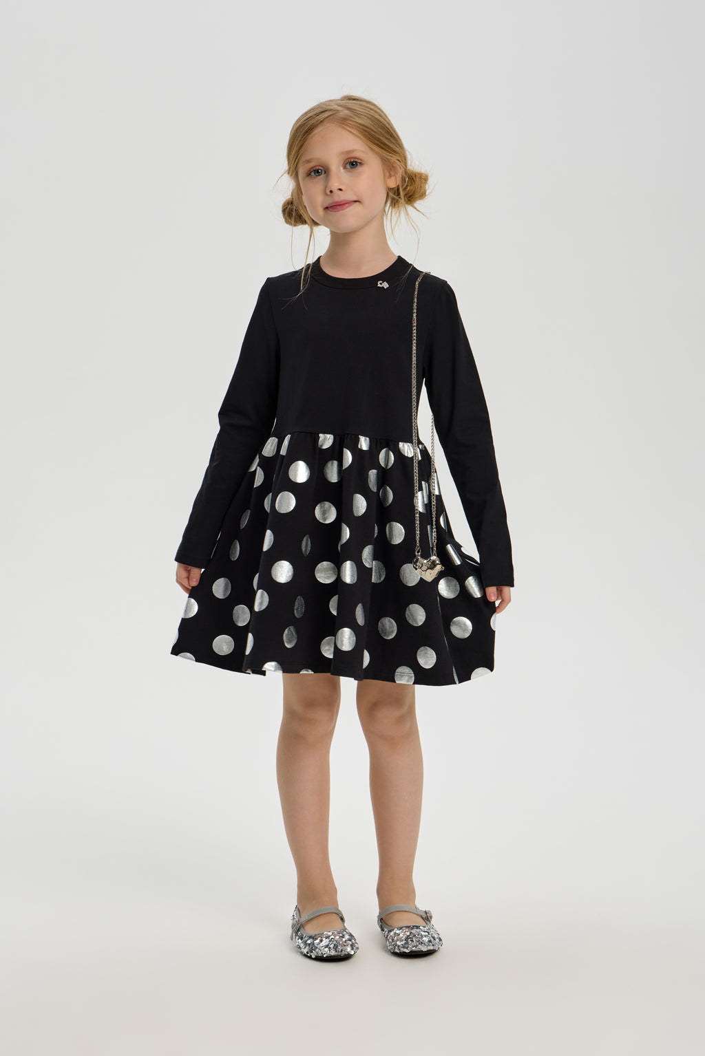 Silver Polka Dot Skirt Dress