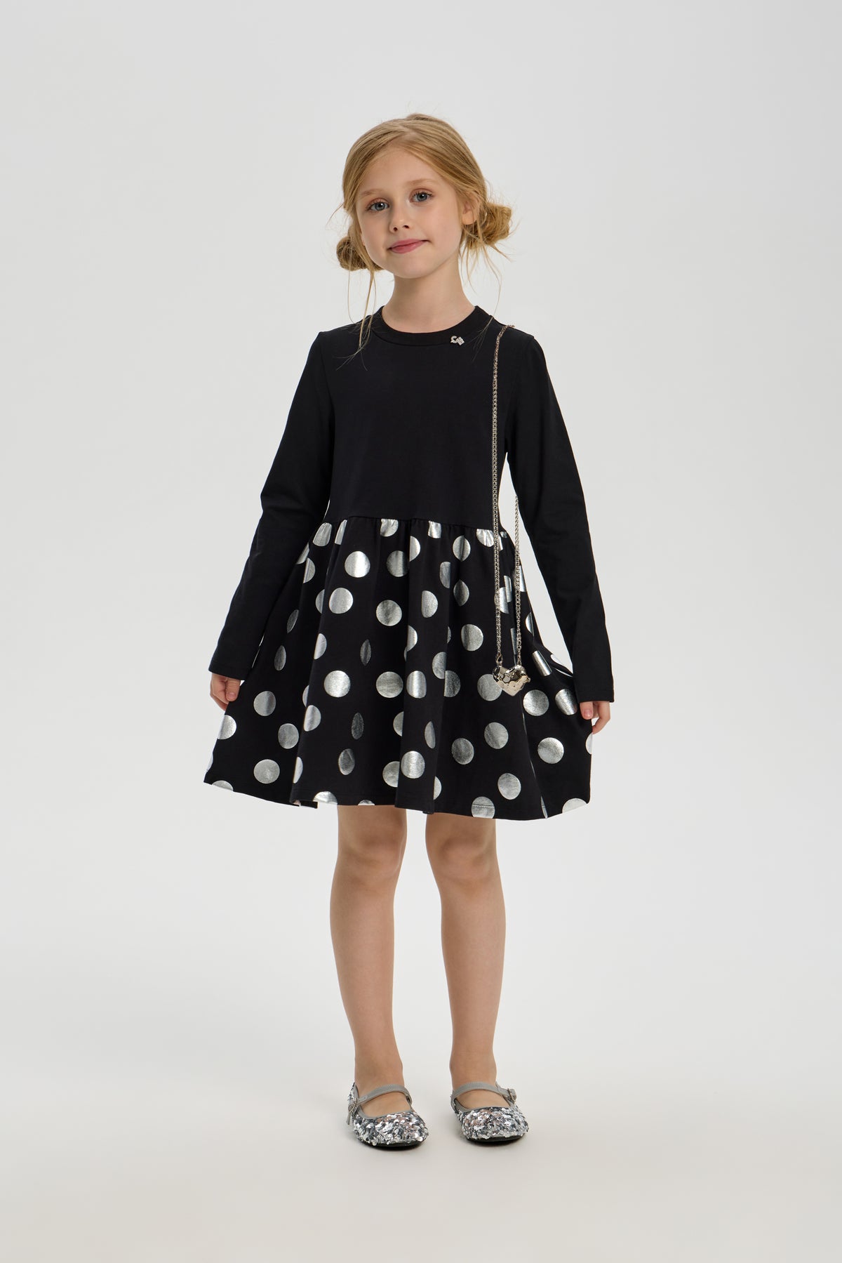 Silver Polka Dot Skirt Dress