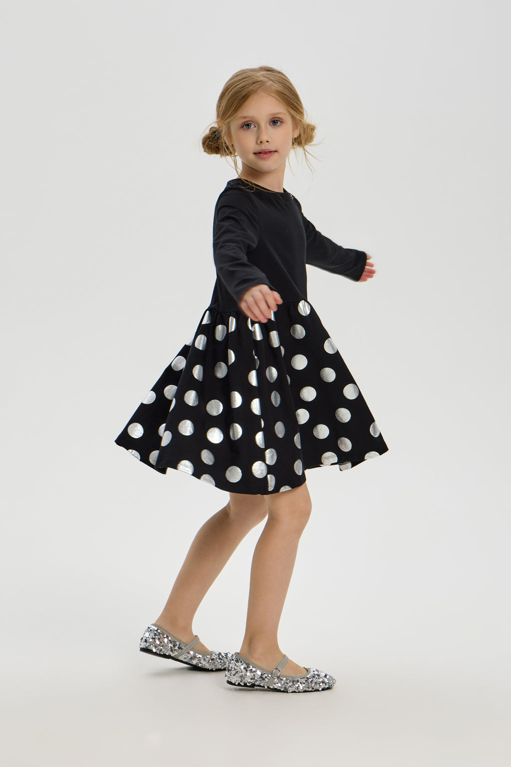 Silver Polka Dot Skirt Dress