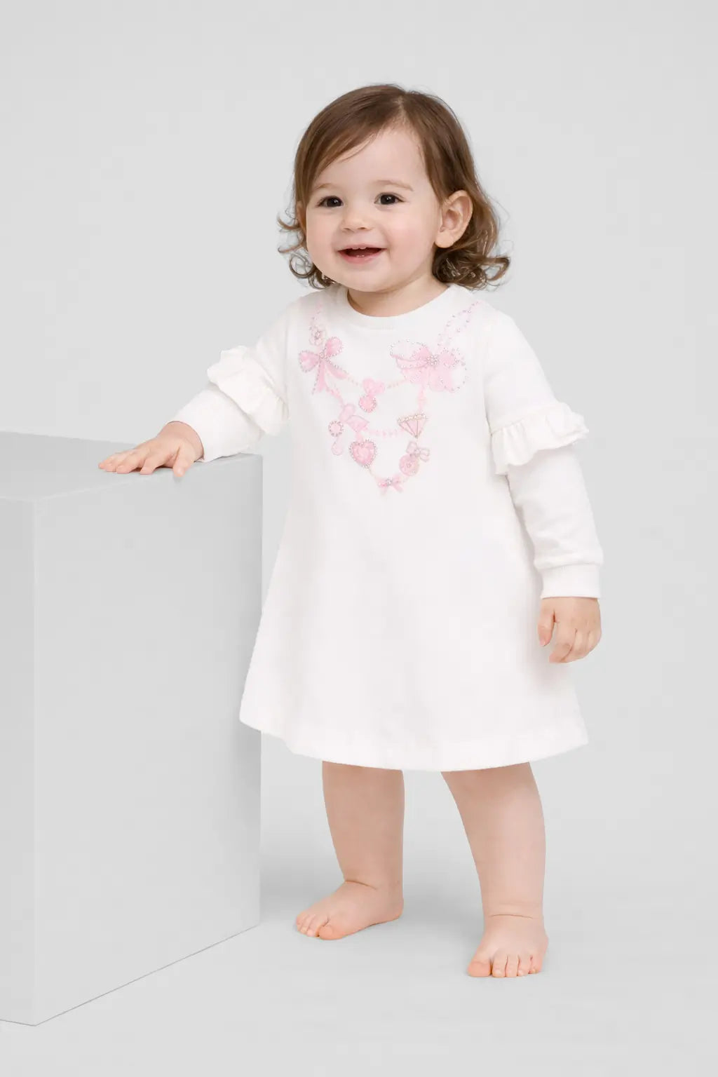 Stylish Neckless Printed Decorated Dress