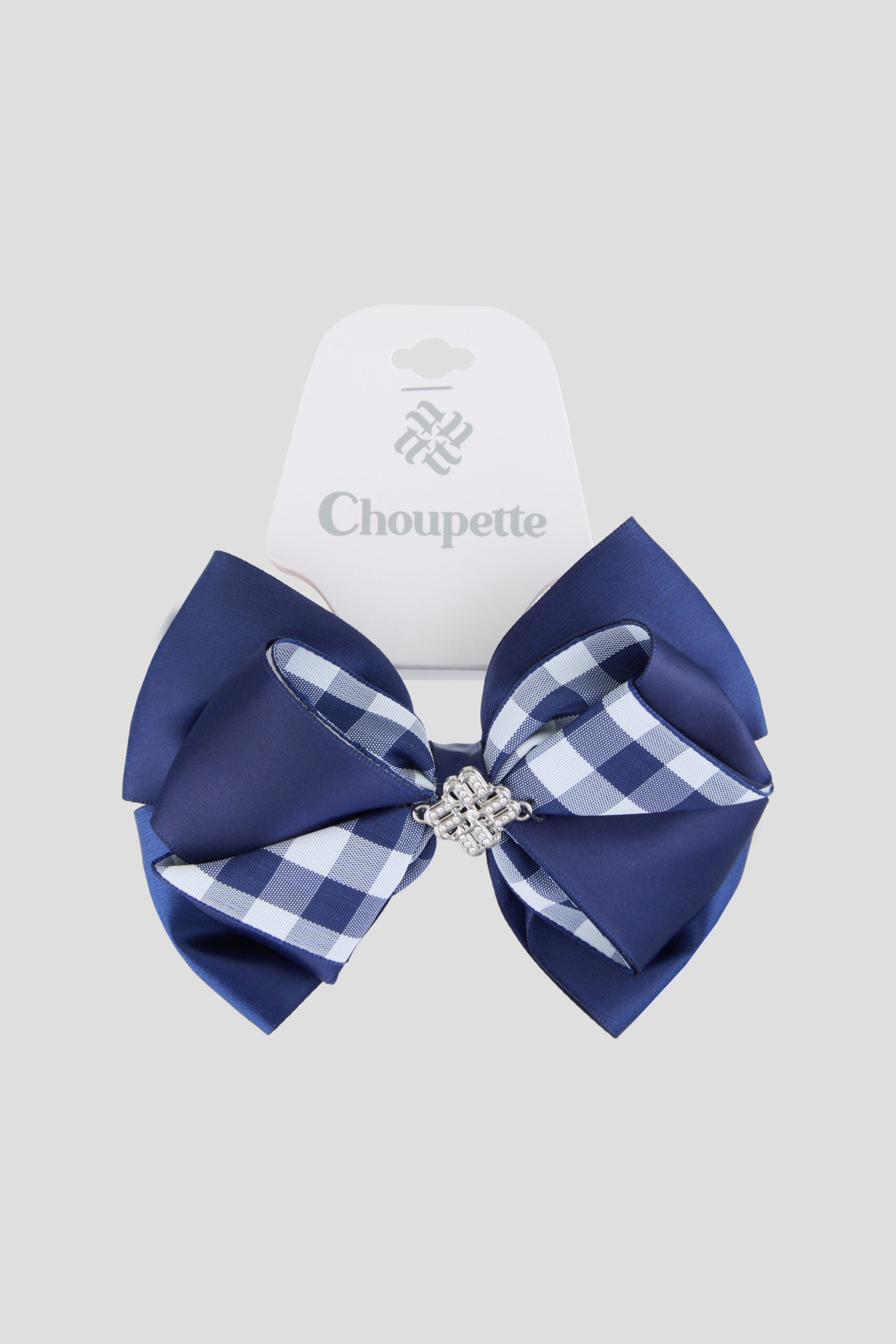 Blue Bow Hairband with Silver Crystal Logo