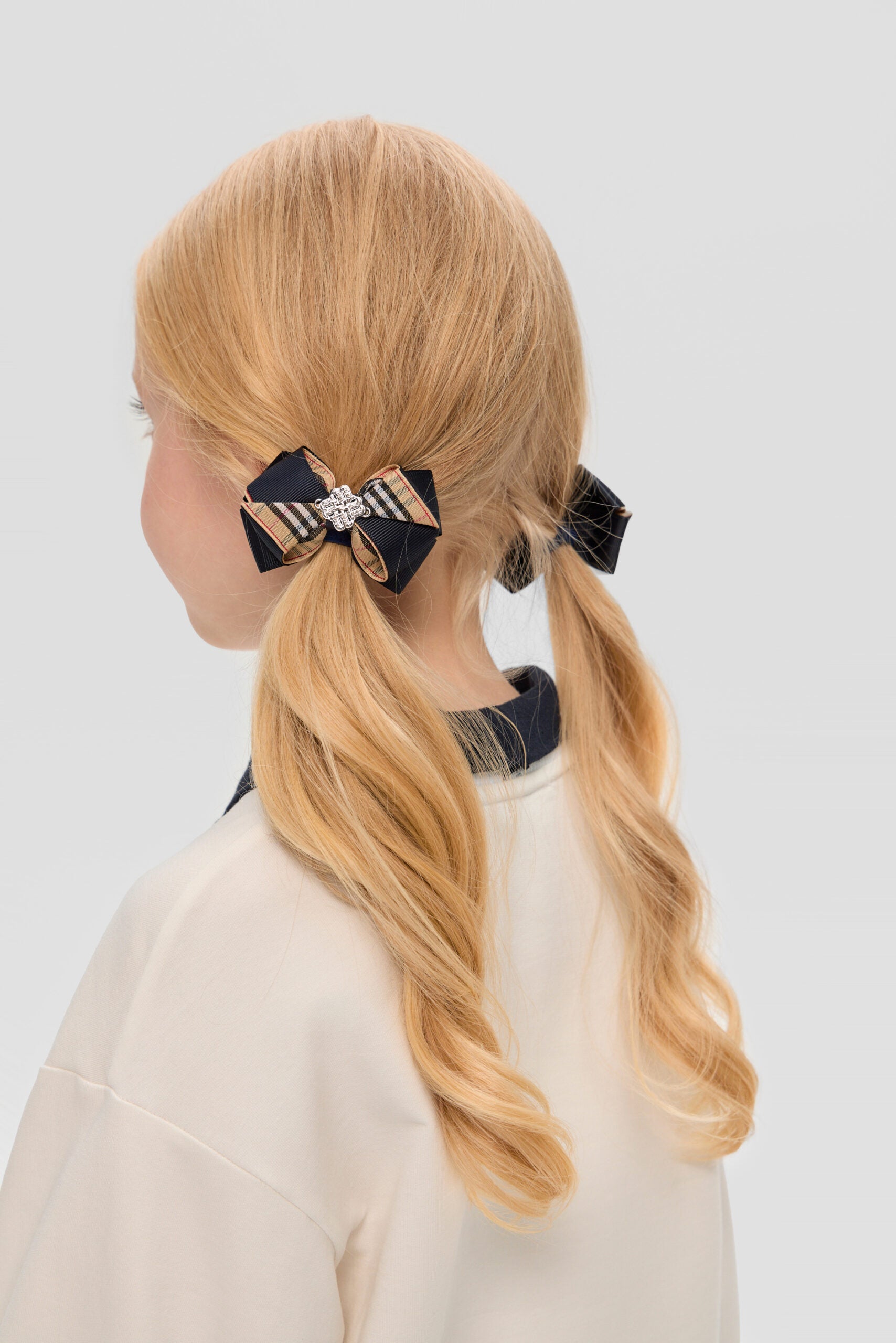 Blue and Checkered Bow hairbands, 2 pcs