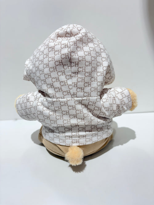 Beige Plush Teddy Bear with Monogram Hoodie