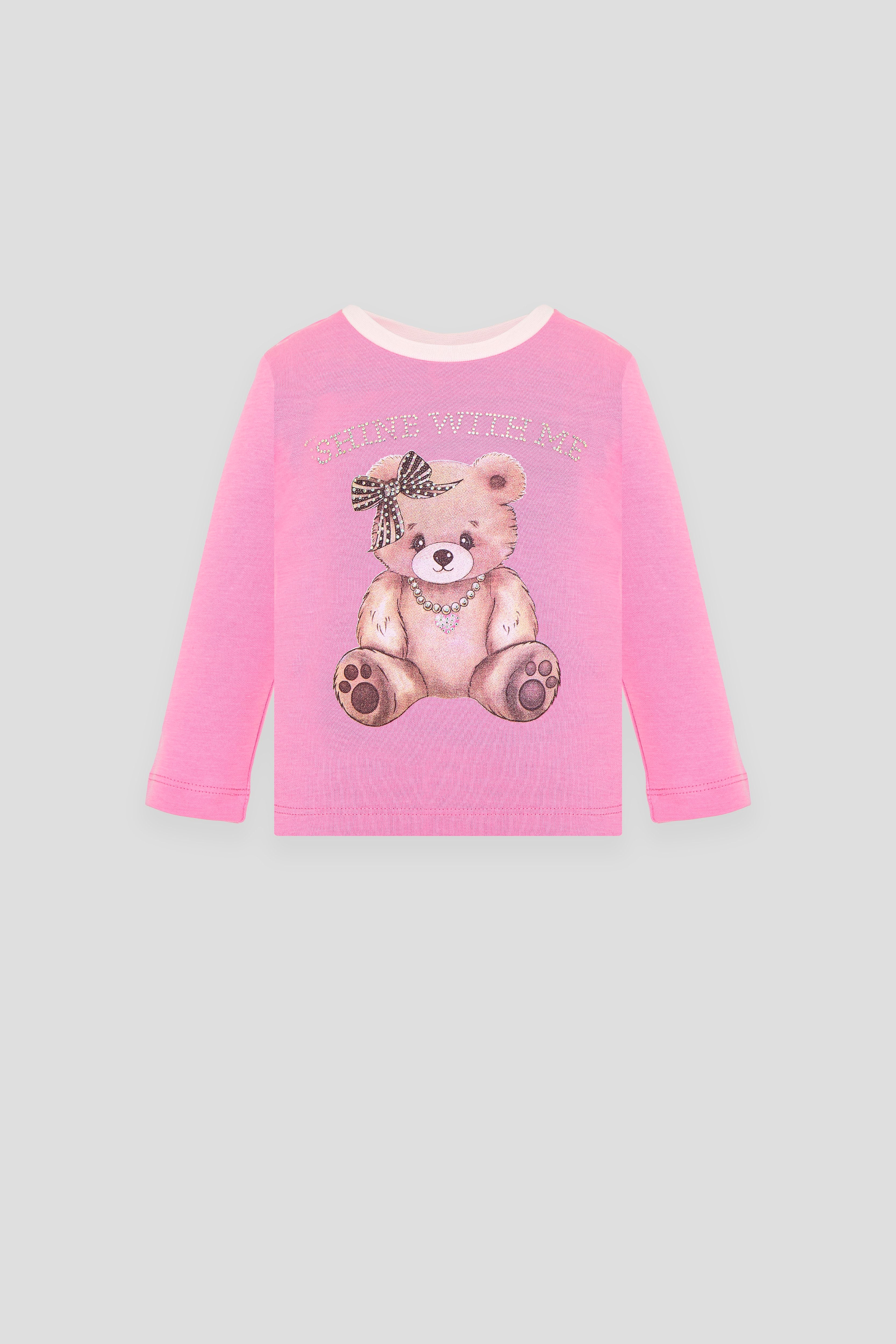 Teddy with Crystals Decorated LS Tee