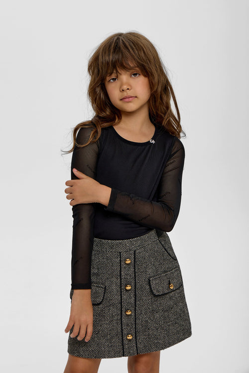 Black Logo-Print Sheer-Sleeve T-Shirt