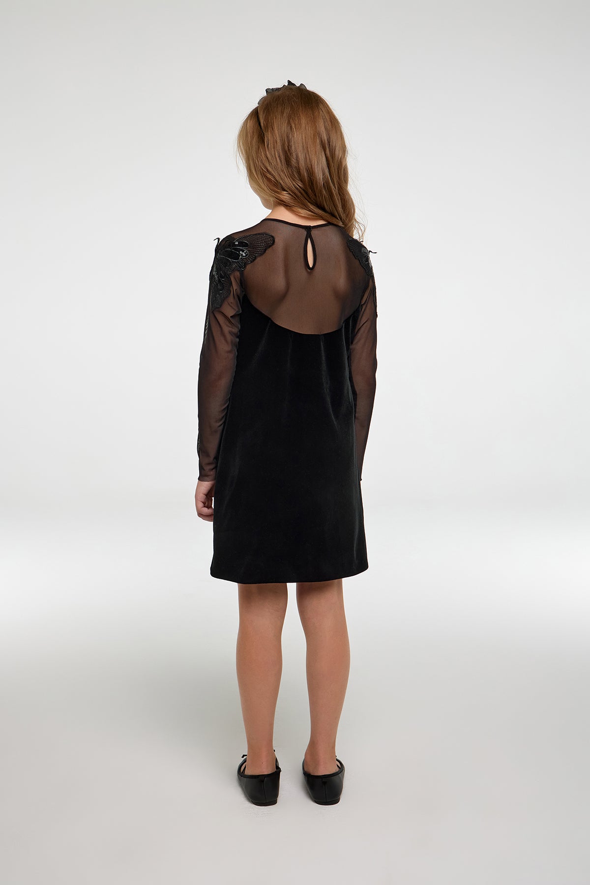 Velour Dress full sleeves with butterfly decoration for girl