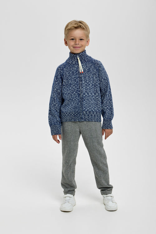 Blue Mélange Wool-Cotton Zip-Up Jumper