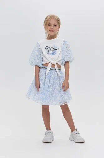 Beautiful Flouncy Flower Skirt, white and blue