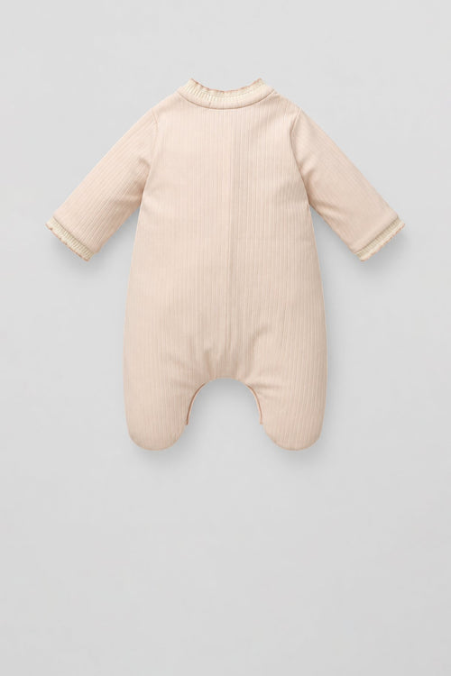 Birds Embraided Pink Cotton Overall for baby girl