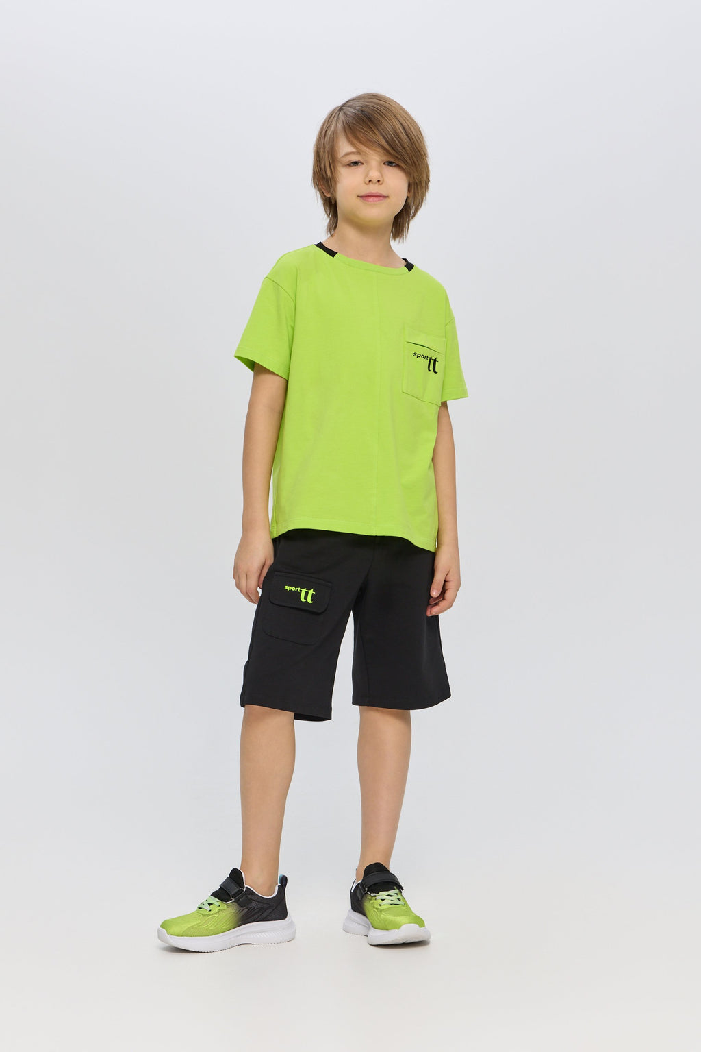 Black with Green Logo Sports Shorts
