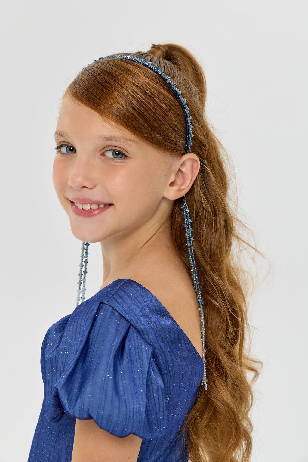 Elegant Blue Headband with Removable Chains