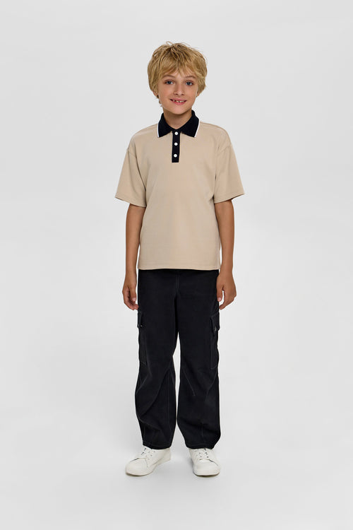 Black Contrast-Stitch Twill Cargo Trousers
