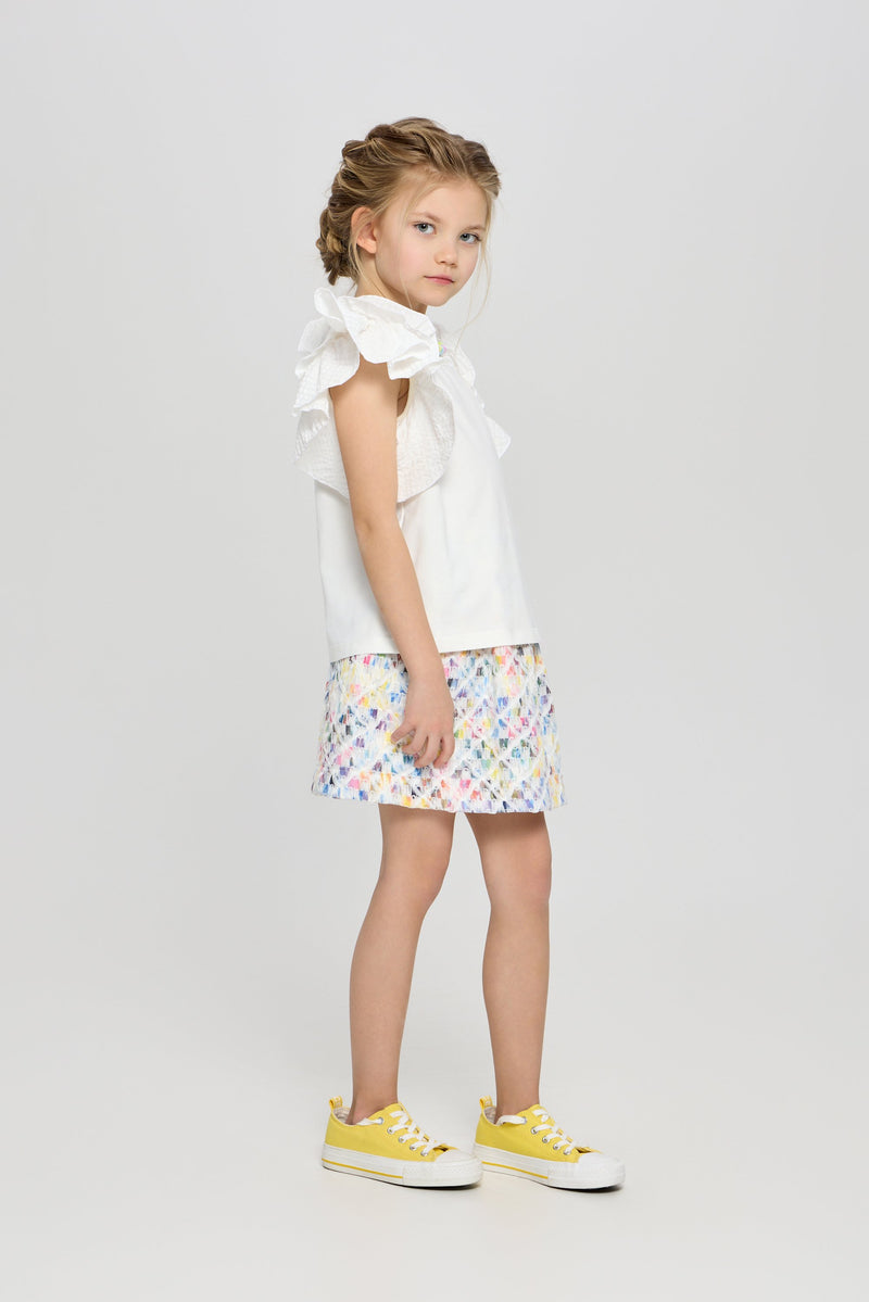 Wing Sleeves Top with Decor, white