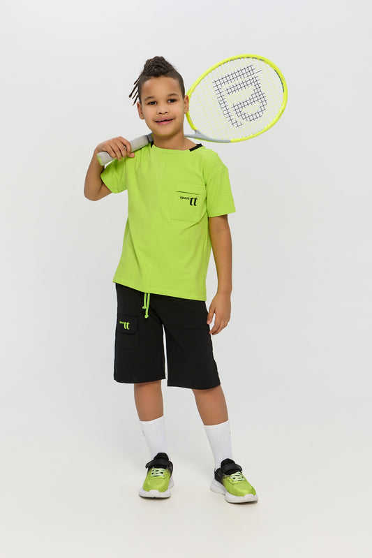 Sports Set Neon Green T-Shirt and Matching Black Shorts