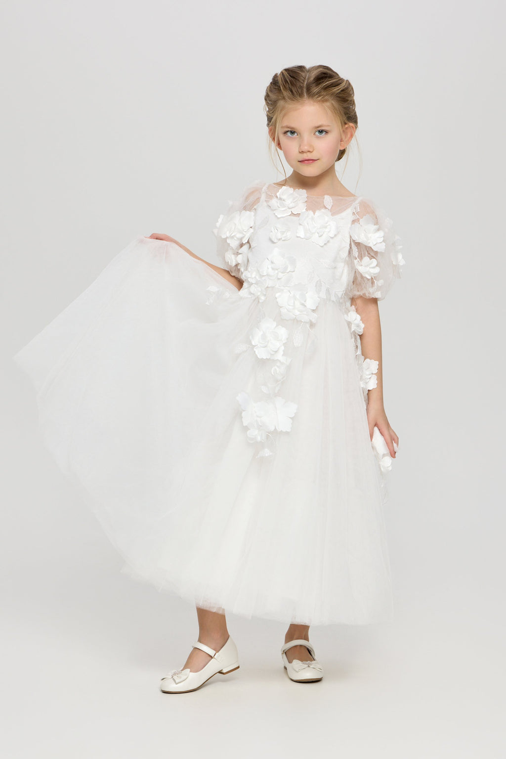 3D flowers dress, white