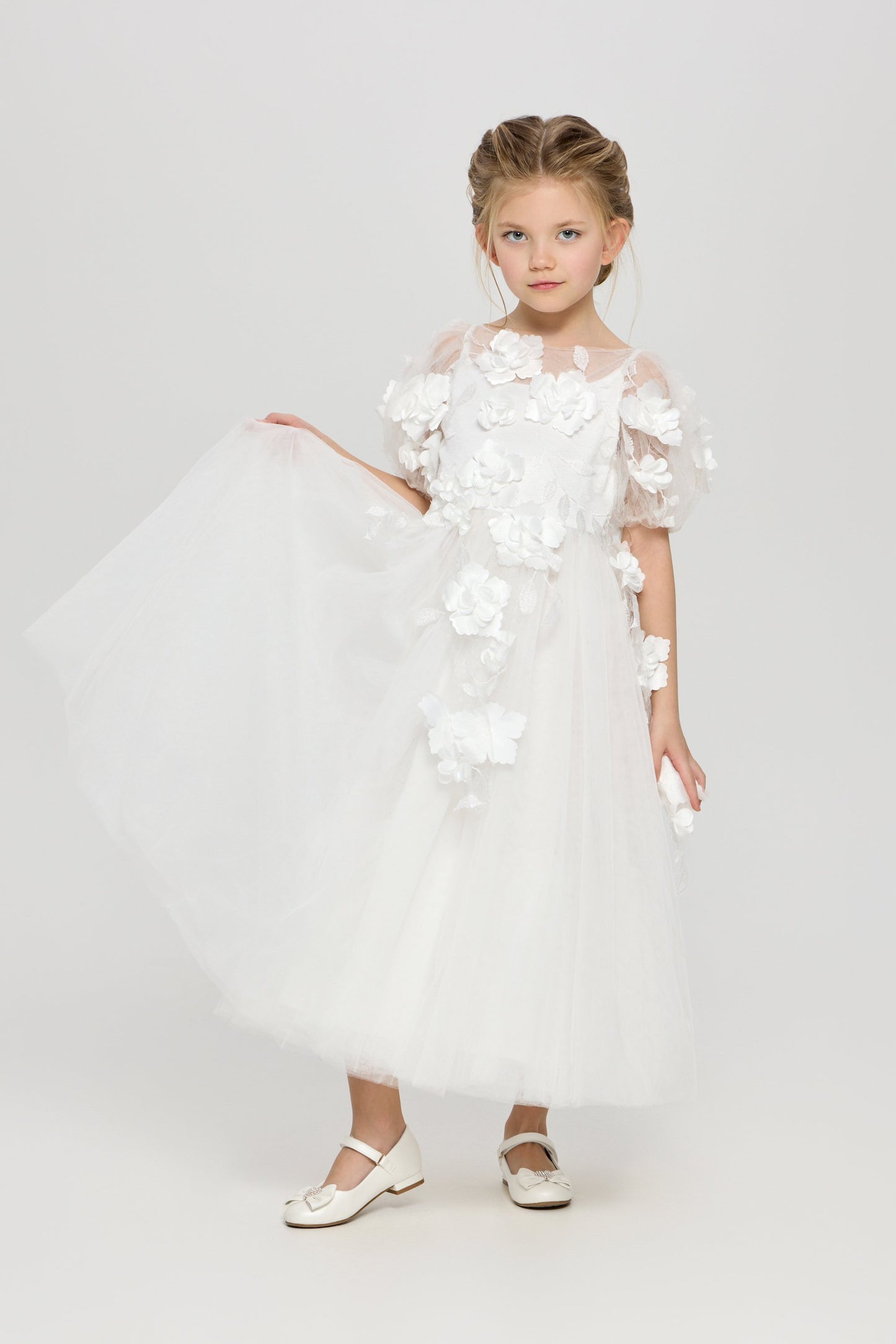 3D flowers dress, white
