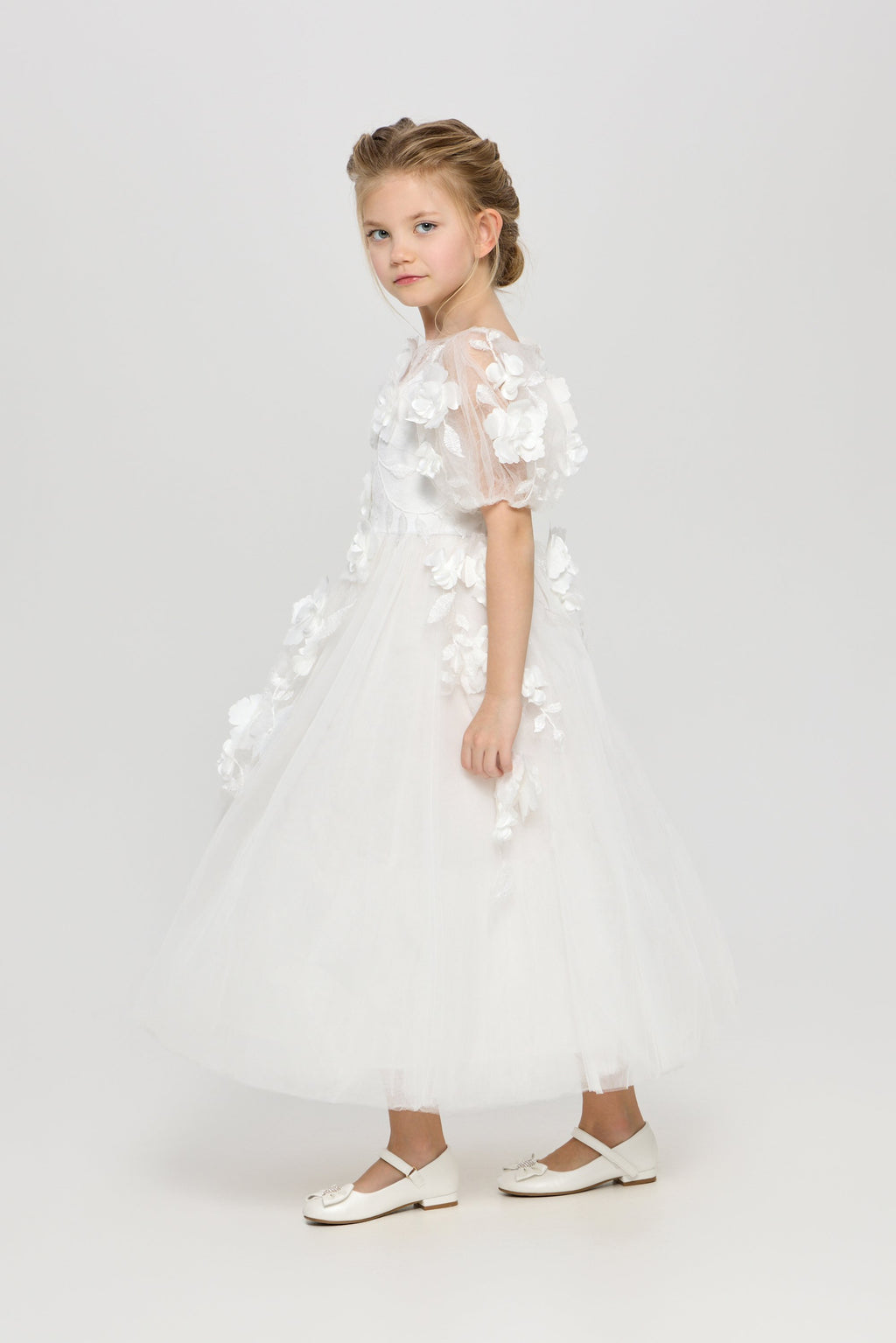 3D flowers dress, white