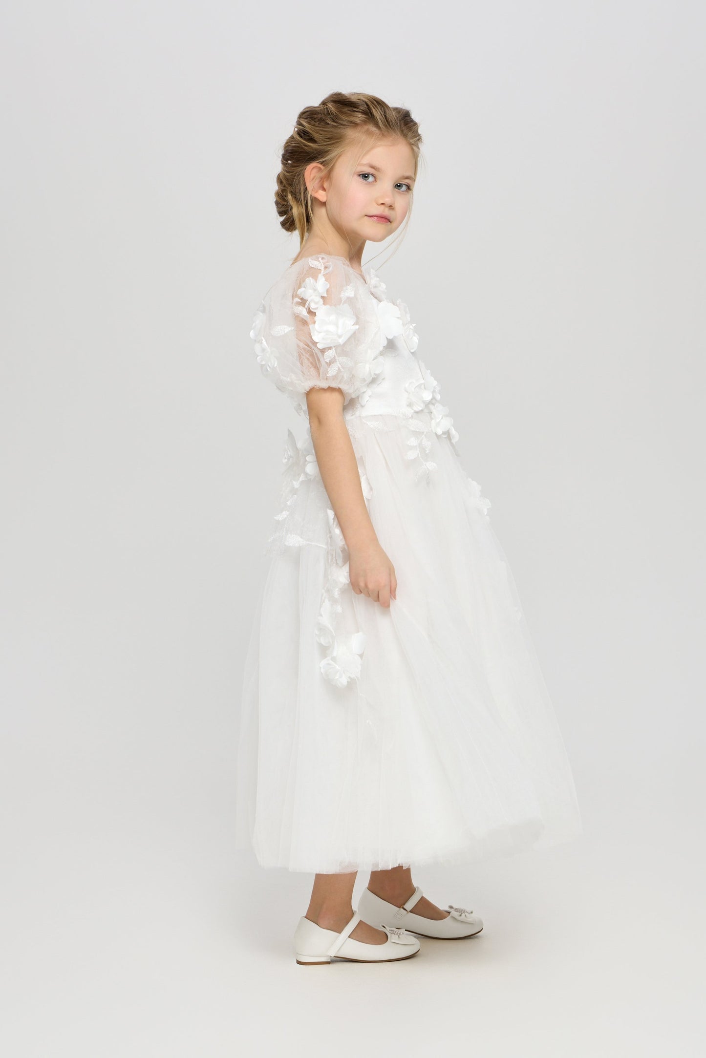 3D flowers dress, white