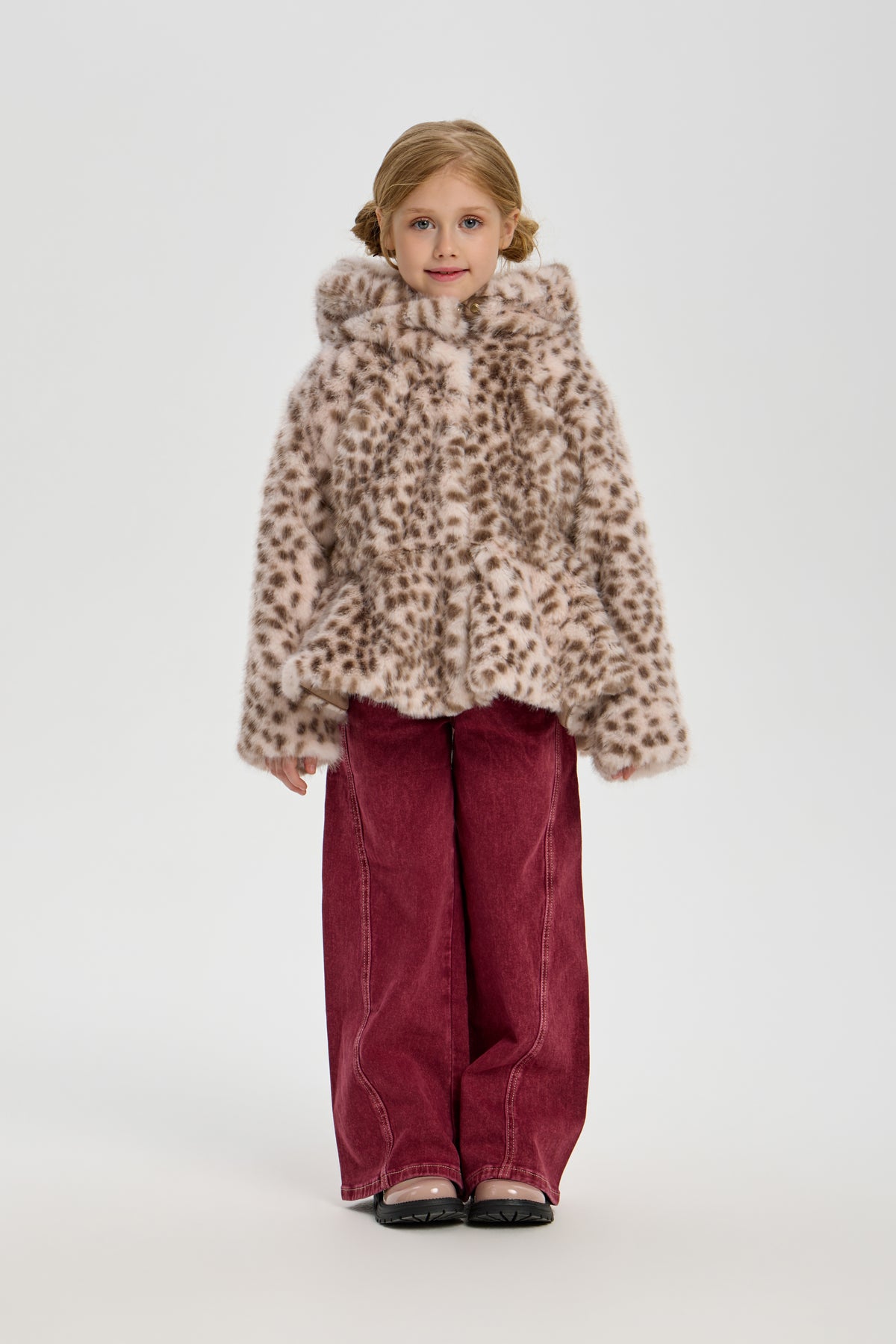 Leopard Coat (faux fur) with Hood for girl
