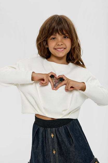 Stylish Cropped Decorated Catty Sweatshirt