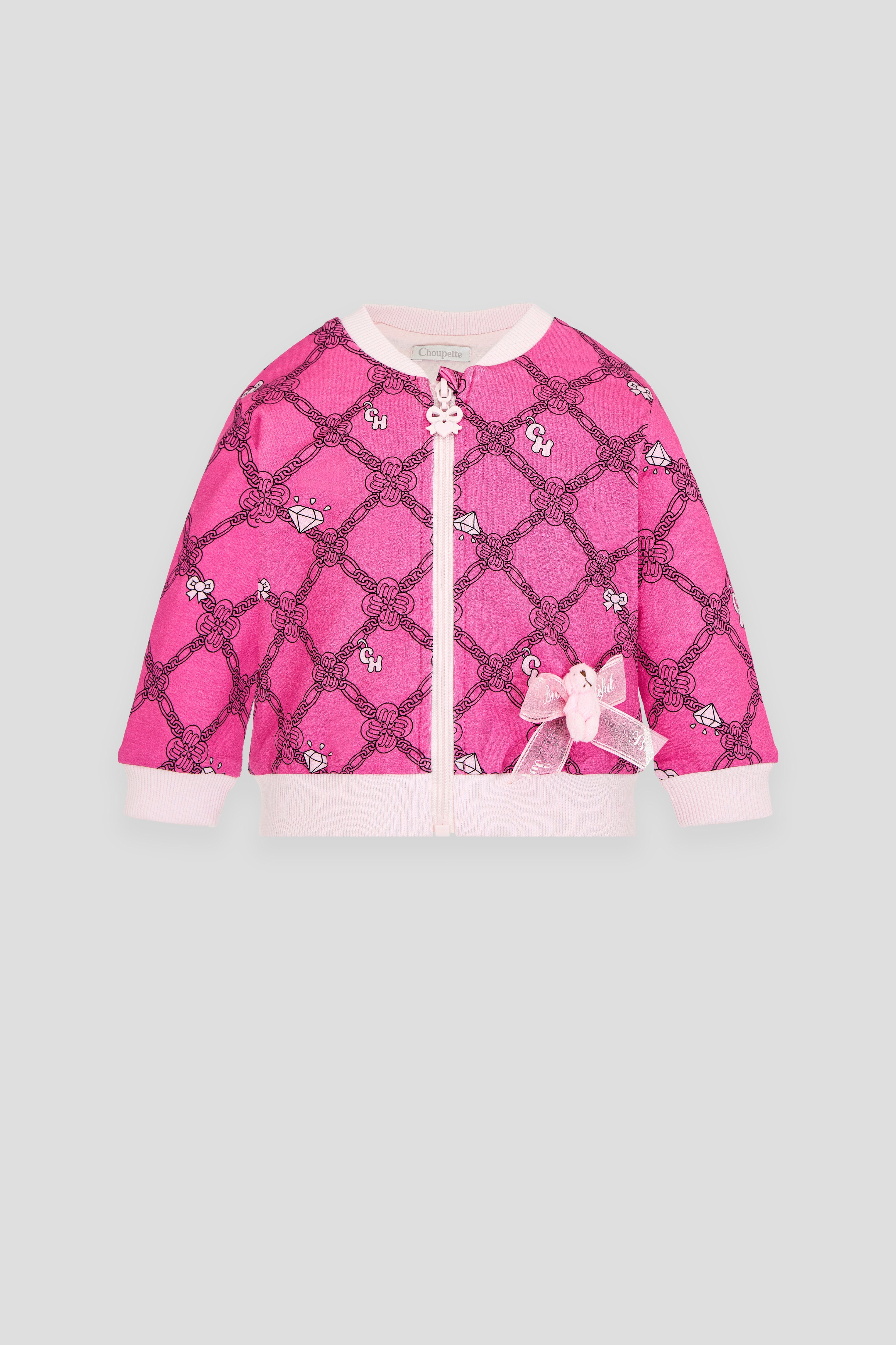 Signature Print Bomber with 3D Bear