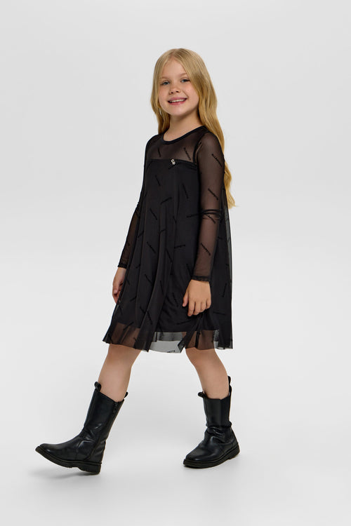 Black Logo-Print Mesh Dress