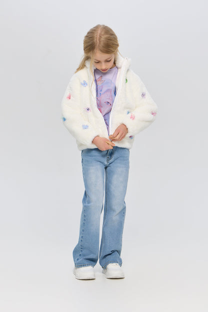 Soft Fur bomber jacket with butterflies