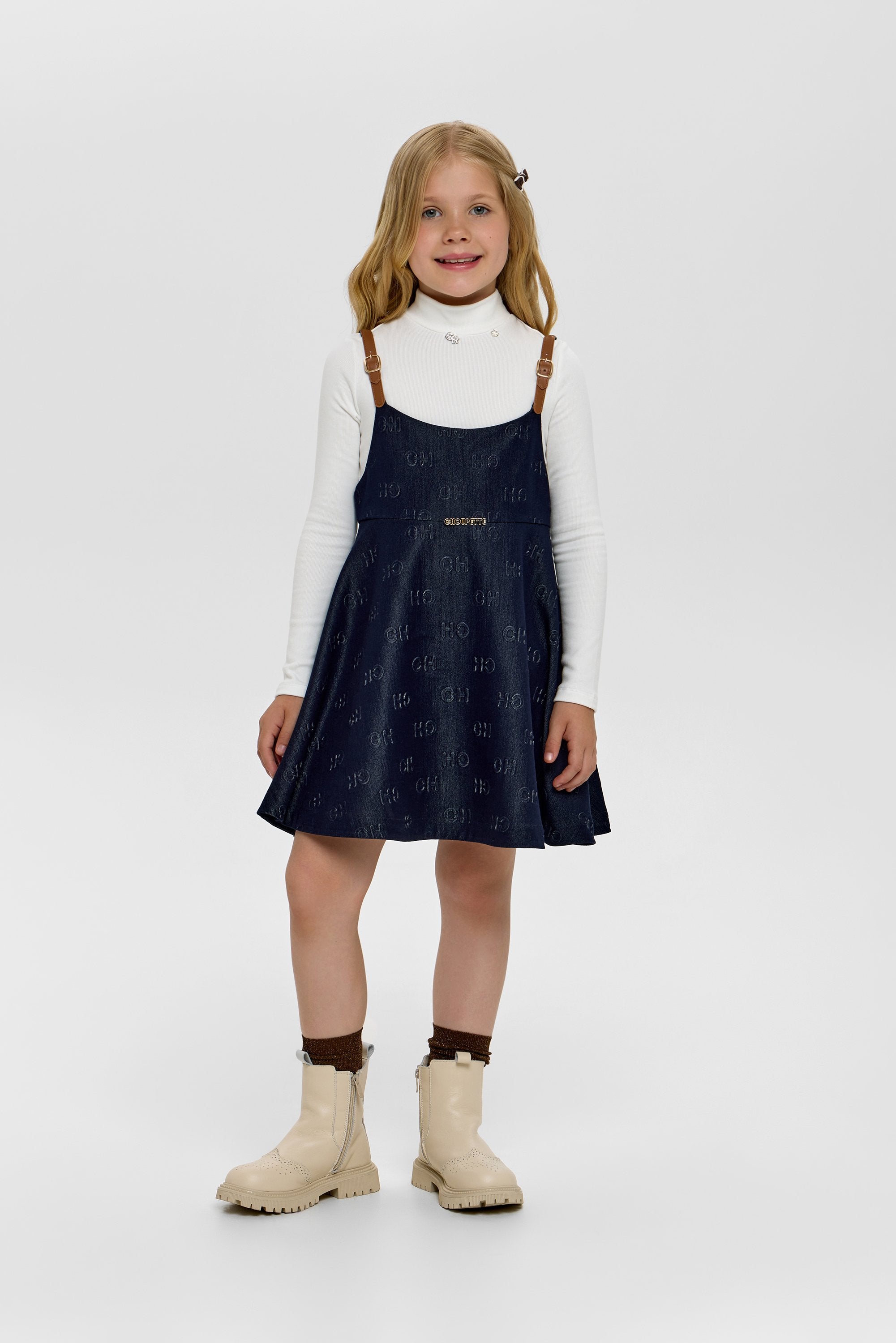 CH Branded Denim Pinafore Dress