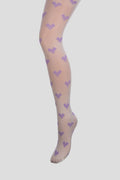 White Tights with Purple Hearts