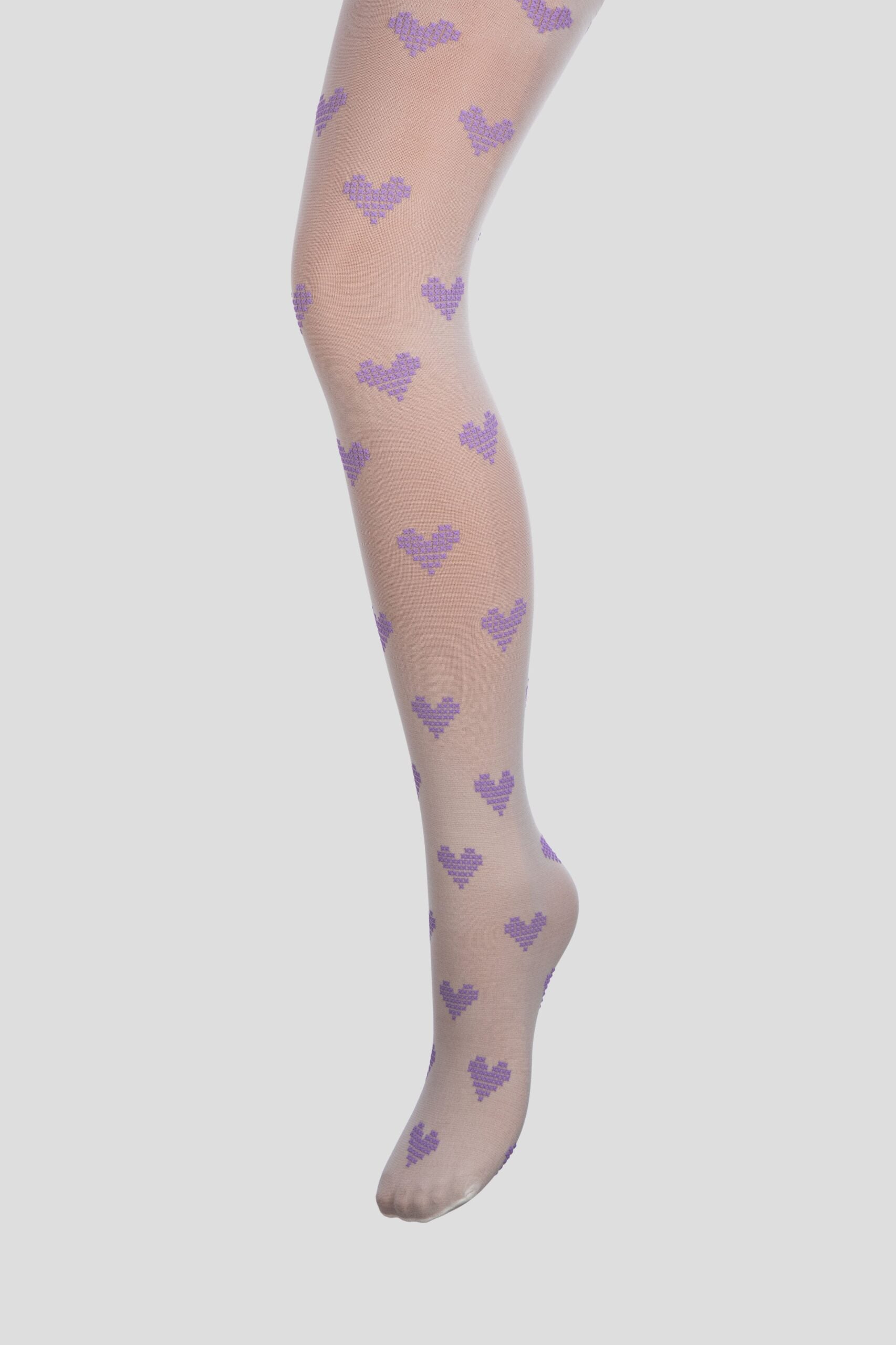 White Tights with Purple Hearts