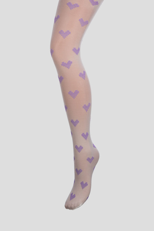 White Tights with Purple Hearts