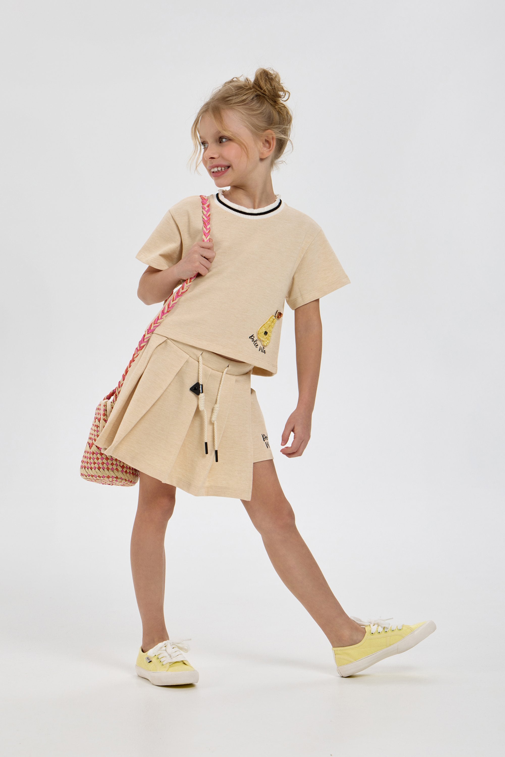 Pear Decorated Knitted Summer Set (T-shirt and Skort)