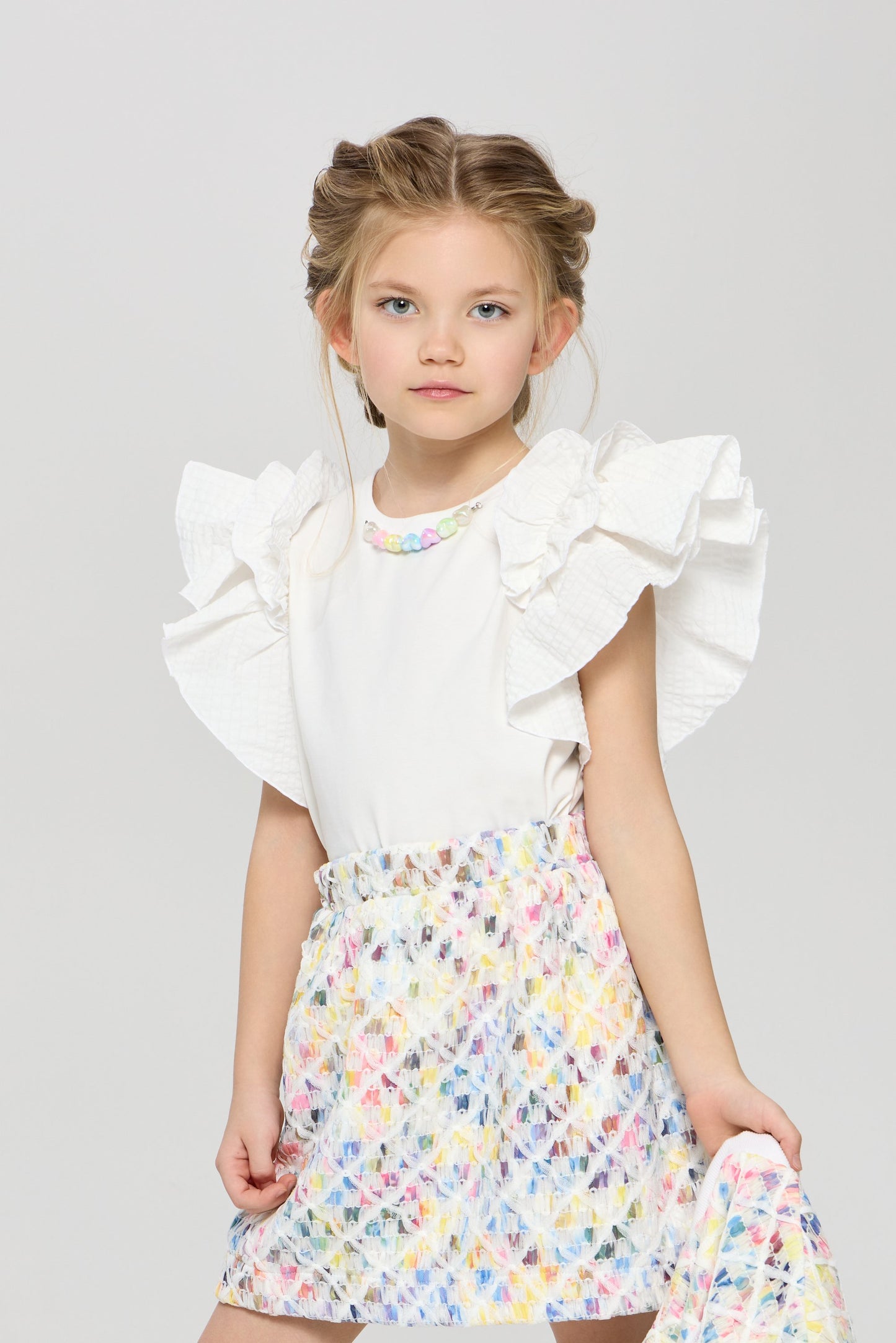 Wing Sleeves Top with Decor, white