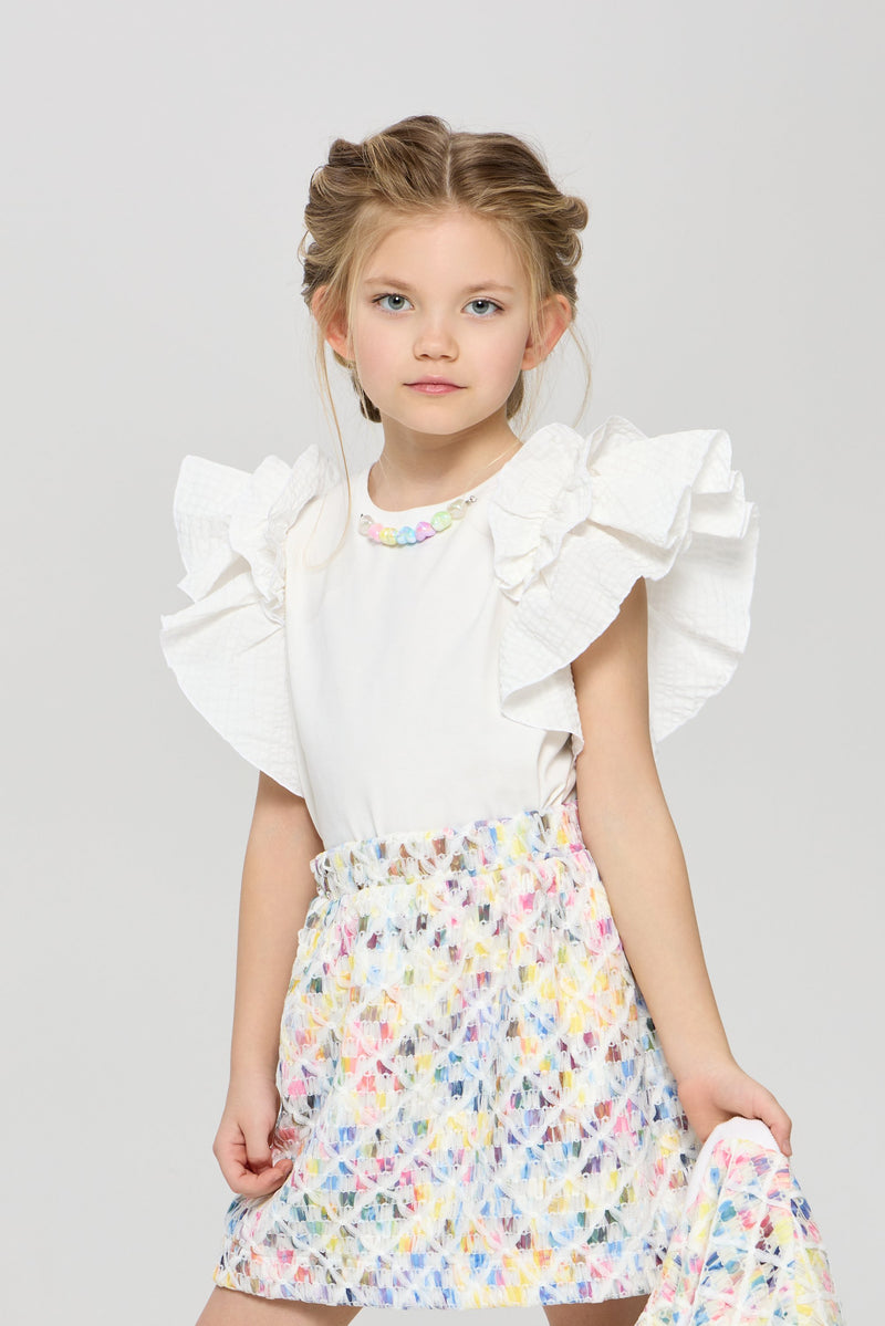 Wing Sleeves Top with Decor, white