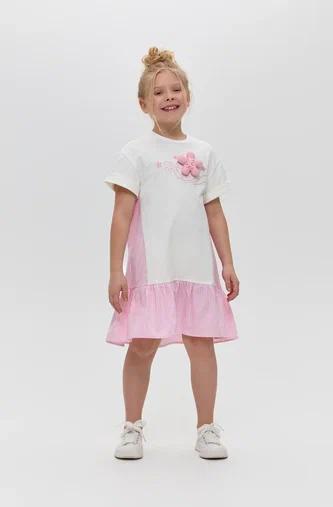 3-D Dress with Decor, white and pink