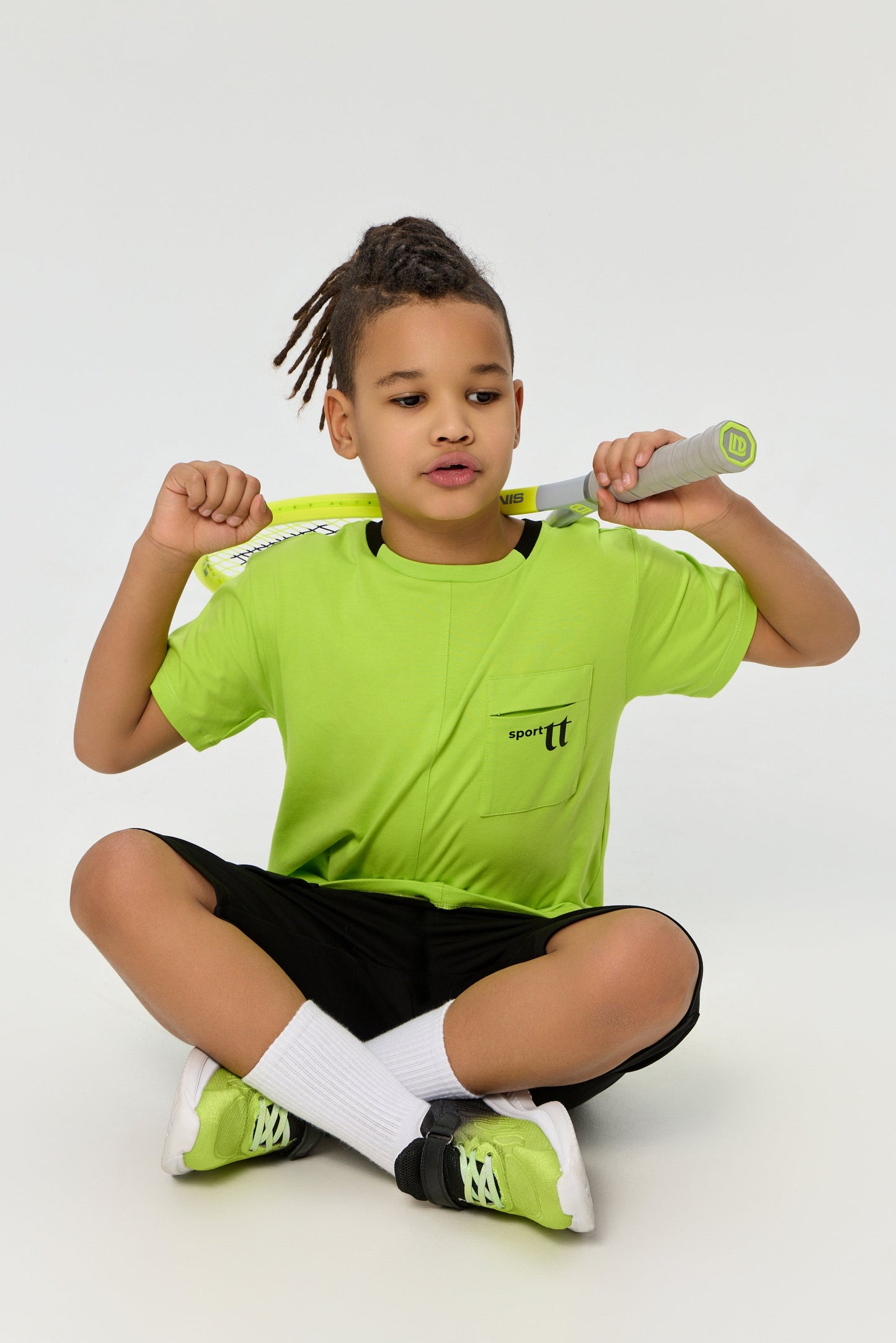 Sports Set Neon Green T-Shirt and Matching Black Shorts