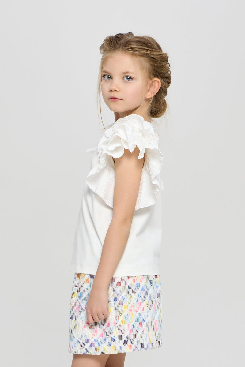 Wing Sleeves Top with Decor, white