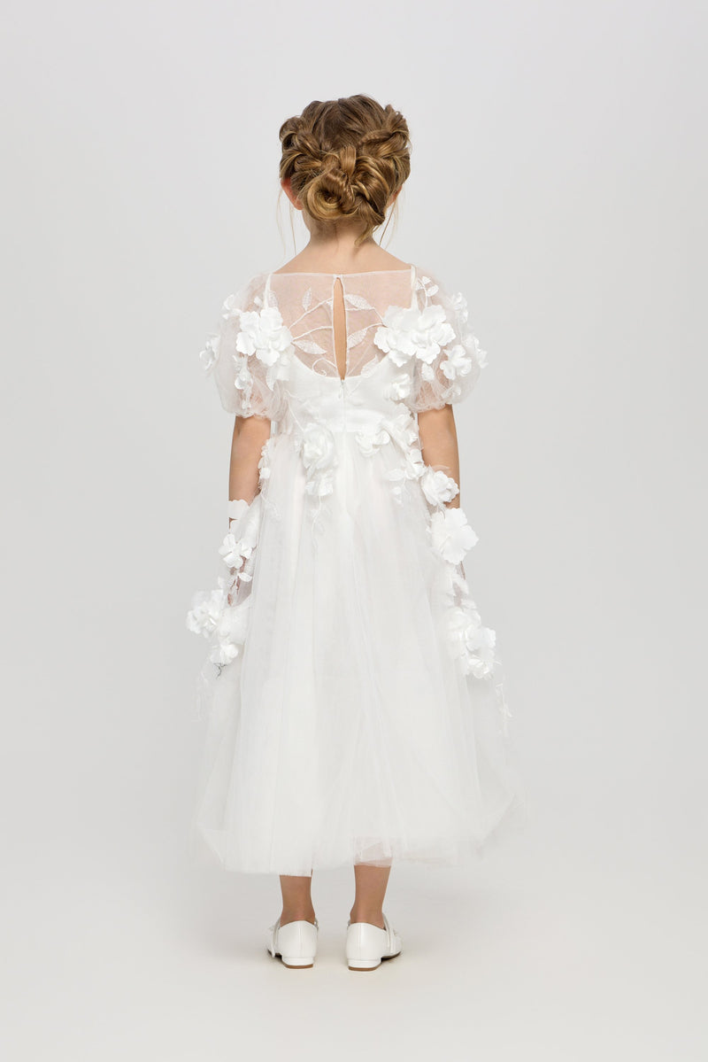 3D flowers dress, white